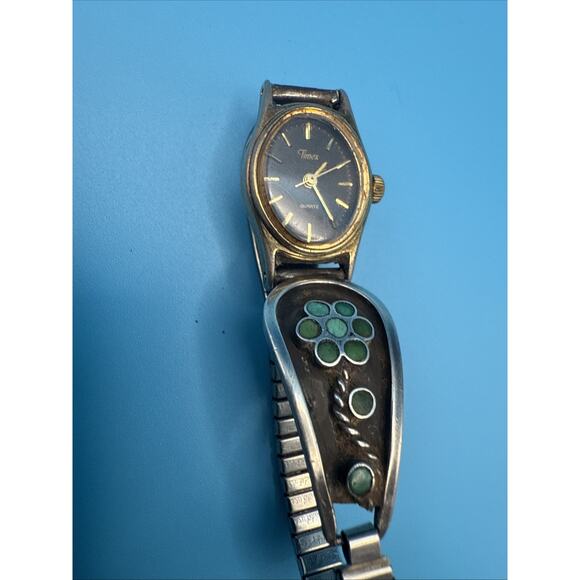 Vintage Timex Hand Wind Women\'s Watch with T. Siow Silver Turquoise Band, Works! main image 8
